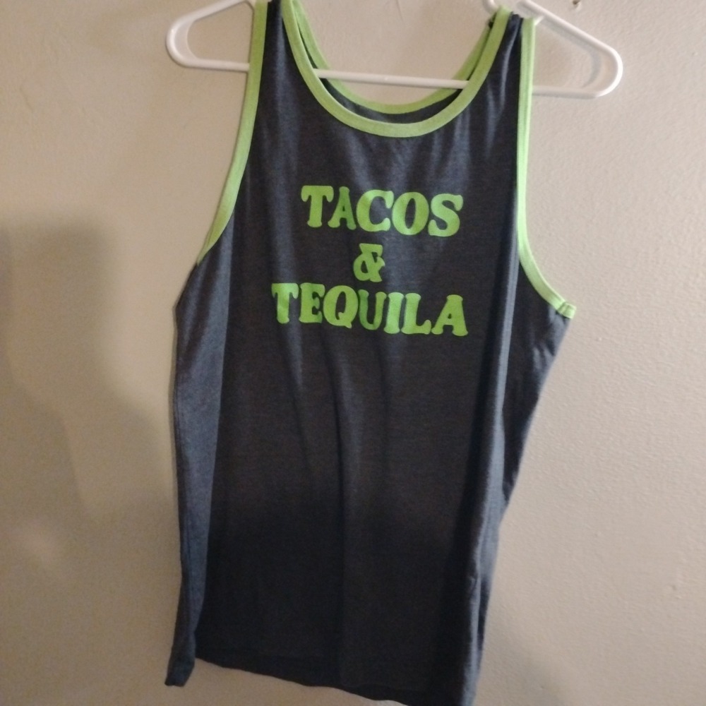 Unbranded Tank Top Men L Gray Green Tacos & Tequila Graphic Funny Sleeveless